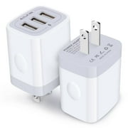 ABCPOW Wall Charger,USB Charger Adapter,3.1A/2PACK Multi Port Fast Charging Station Power Base Charger Block Plug For iPhone Wall Charger Block,White