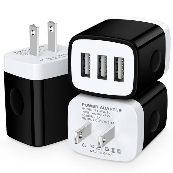 ABCPOW Wall Charger,USB Charger Adapter,3.1A/3PACK Multi Port Fast Charging Station Power Base Charger Block Plug For iPhone Wall Charger Block,Black