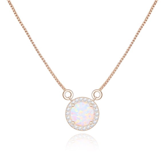 AILUOR White Opal Necklaces for Women, Rose Gold Plated 11mm Round Gemstone Pendant October Birthstone Necklace for Women Bridal Wedding Jewelry Birthday Gift for Wife Mom Her (Round, Rose Gold) C113