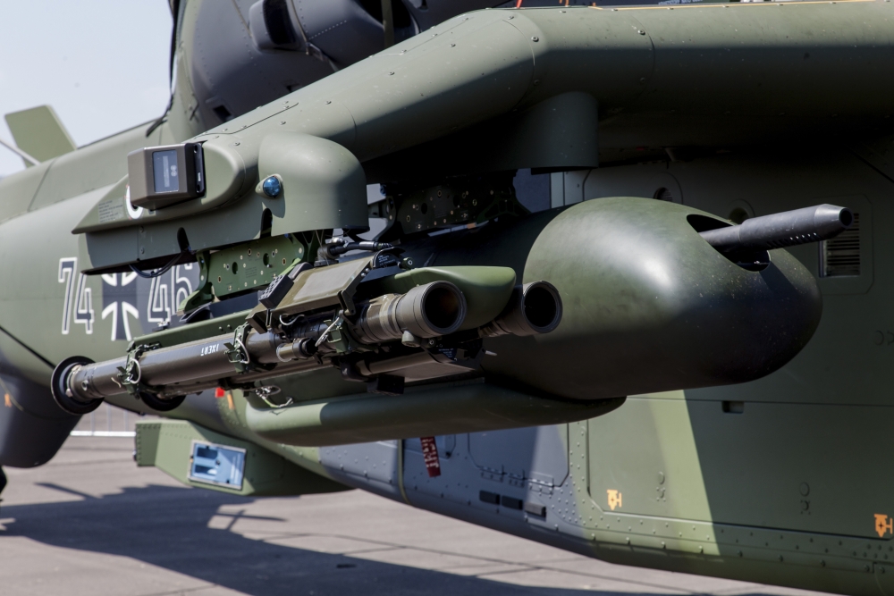 AIM-92 Stinger weapon and gun pod on a German Army Eurocopter Tiger Canvas Art - Timm ZiegenthalerStocktrek Images (17 x 12)