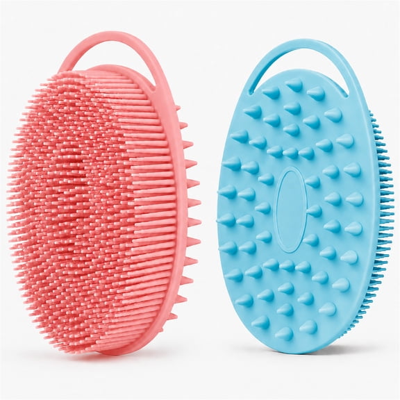 AIMAIAIMAI Double-Sided Silicone Body Scrubber Bath Brush, 2 Count, Pink and Blue