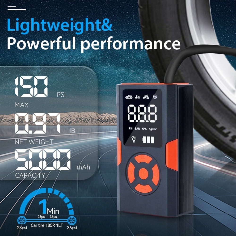 AIMAYA Cordless Tire Inflator Portable Air Compressor, 5000mAh 150PSI Air Pump with Auto-Shutoff & LED for Cars, Motorcycles, Bicycles