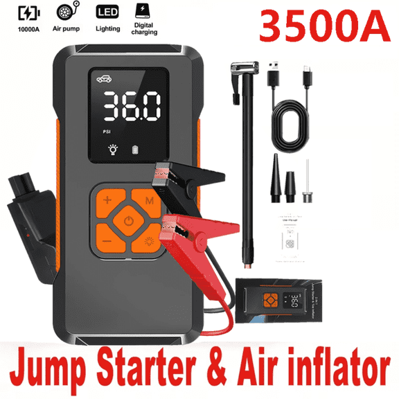 AIMAYA Portable 3500A Jump Starter with Air Compressor, 12V Car Battery Jump Box for Gas/Diesel Vehicles, Tire Inflator & LED Work Light