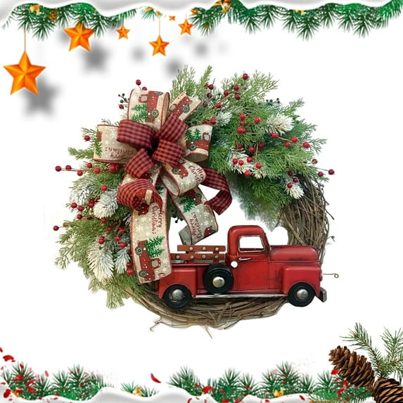 AIMEDYOU Christmas artificial Wreath Red Truck Decoration, Large Door Front Wreath, Door Hanging, Christmas Decorations, Home Decoration Wreath, Christmas Decor Supplies, Holiday Decor