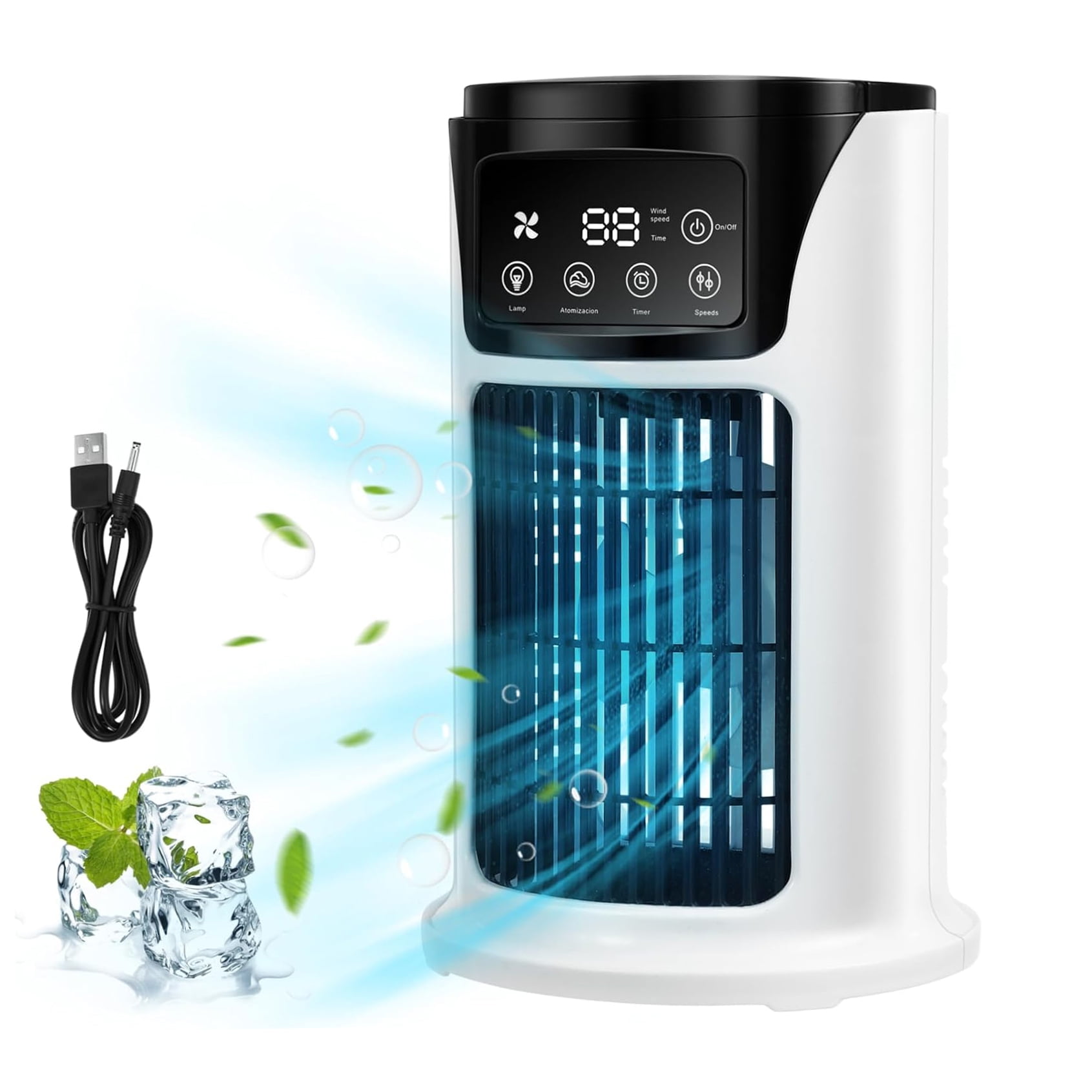 AIMEDYOU Portable Air Conditioner Humidifier Atmosphere Light Fan USB Cooler Air Conditioner, 3 In 1 Function, Office Household Essential Cooler USB Portable Air Conditioner USB Fan