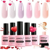 AIMEILI 5 in 1 Rubber Base Gel Set For Nails, Sheer Pink Nude Color Gel Nail Polish UV LED Soak Off, Elastic Nail Strengthener Long Lasting 6pcs X 8ml - Gift Kit 55