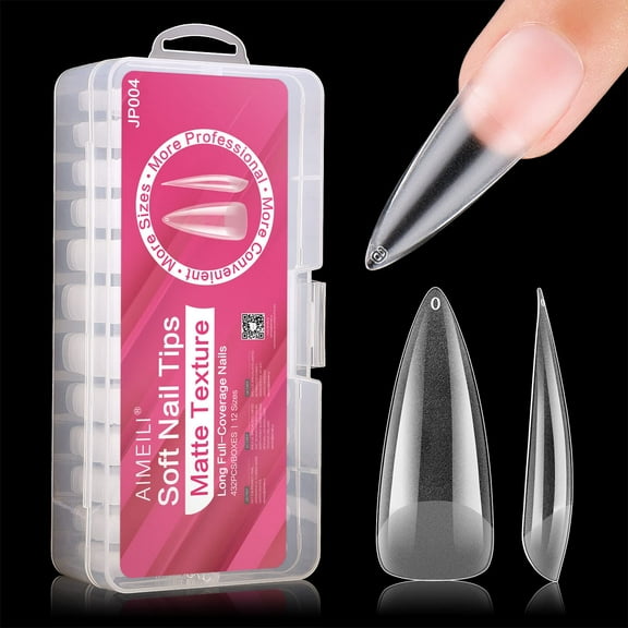 AIMEILI False Nail Tips 432PCS Pre-buff Nail Tips Full Cover Nail Tips for Soak off Nail Extension, Acrylic False Press on Nails with Box for Nail Art Salon and Home DIY, 10 Sizes-004