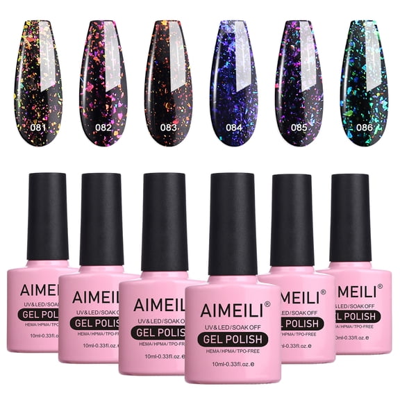 AIMEILI Galaxy Paranoid Collection Soak off Clear Glitter Gel Nail Polish Color for Christmas Gift Set of 6pcs x 10ml - Kit Set 18