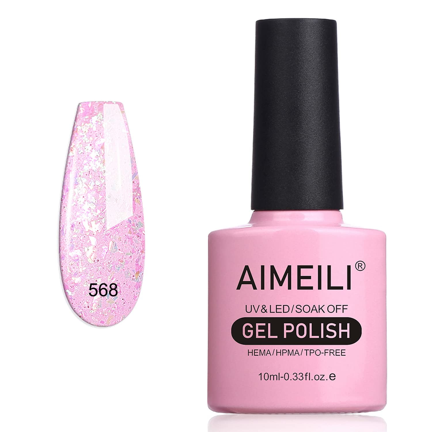 AIMEILI Gel Nail Polish Soak off U V Hema Free Gel Polish Clear Pink Glitter Nail Polish Nail Art Starter Manicure Salon DIY at Home -568 10ml