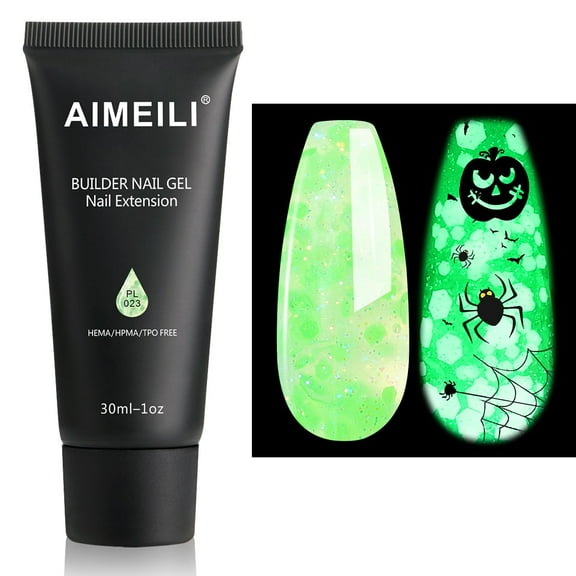 AIMEILI Luminous Poly Nail Extension Gel Green Apple Hema Free Poly Nail Enhancement Halloween Nail Art Design DIY Salon Nail At Home - 023