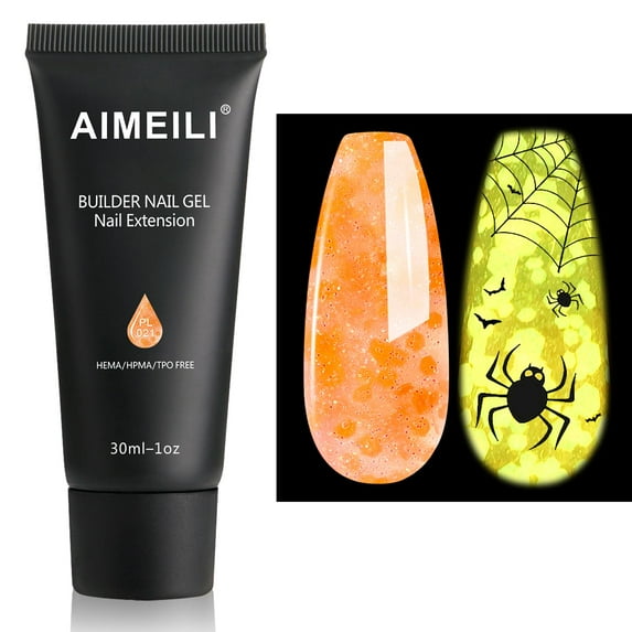 AIMEILI Luminous Poly Nail Extension Gel Orange Hema Free Poly Nail Enhancement Halloween Nail Art Design DIY Salon Nail At Home - 021