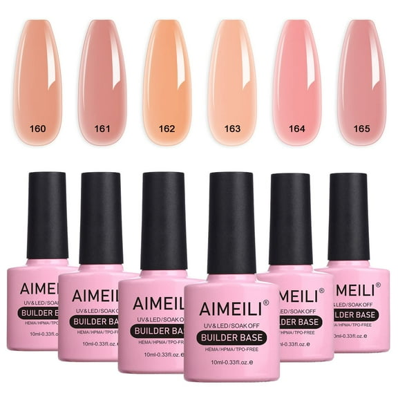 AIMEILI Sheer Color Builder Base Gel for Nails, No Need Slip Solution Builder Extension, Soak off Nude Gel Nail Polish 6pcs x 10ml - Kit Set 38