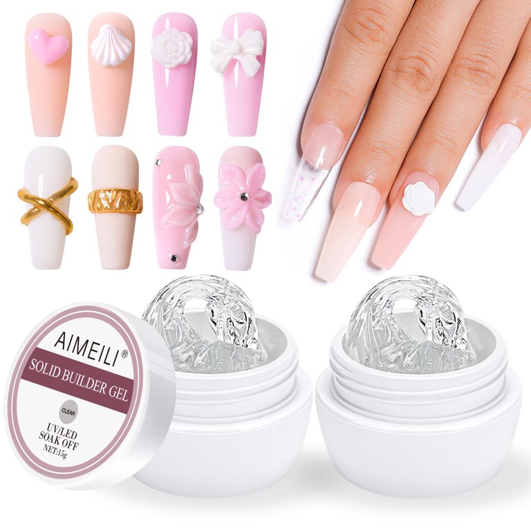 AIMEILI Solid Builder Base Nail Gel, 2pcs Clear Nail Extension Gel Solid  Sculpture Gel Hard Gel for Nails, Nail Carving Gel, Rhinestones Glue Gel