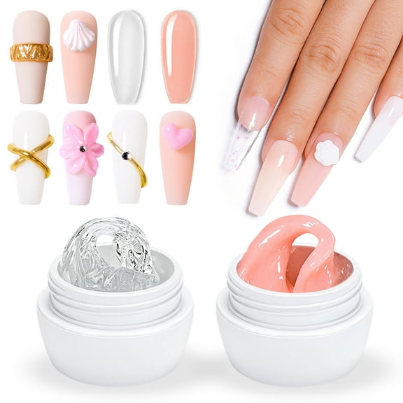 AIMEILI Solid Extension Gel , 2pcs Clear Nude Nail Extension Gel Solid Sculpture Gel Hard Gel for Nails, Nail Carving Gel, Rhinestones Glue Gel, Nail DIY Charms Gel , 30ml-004