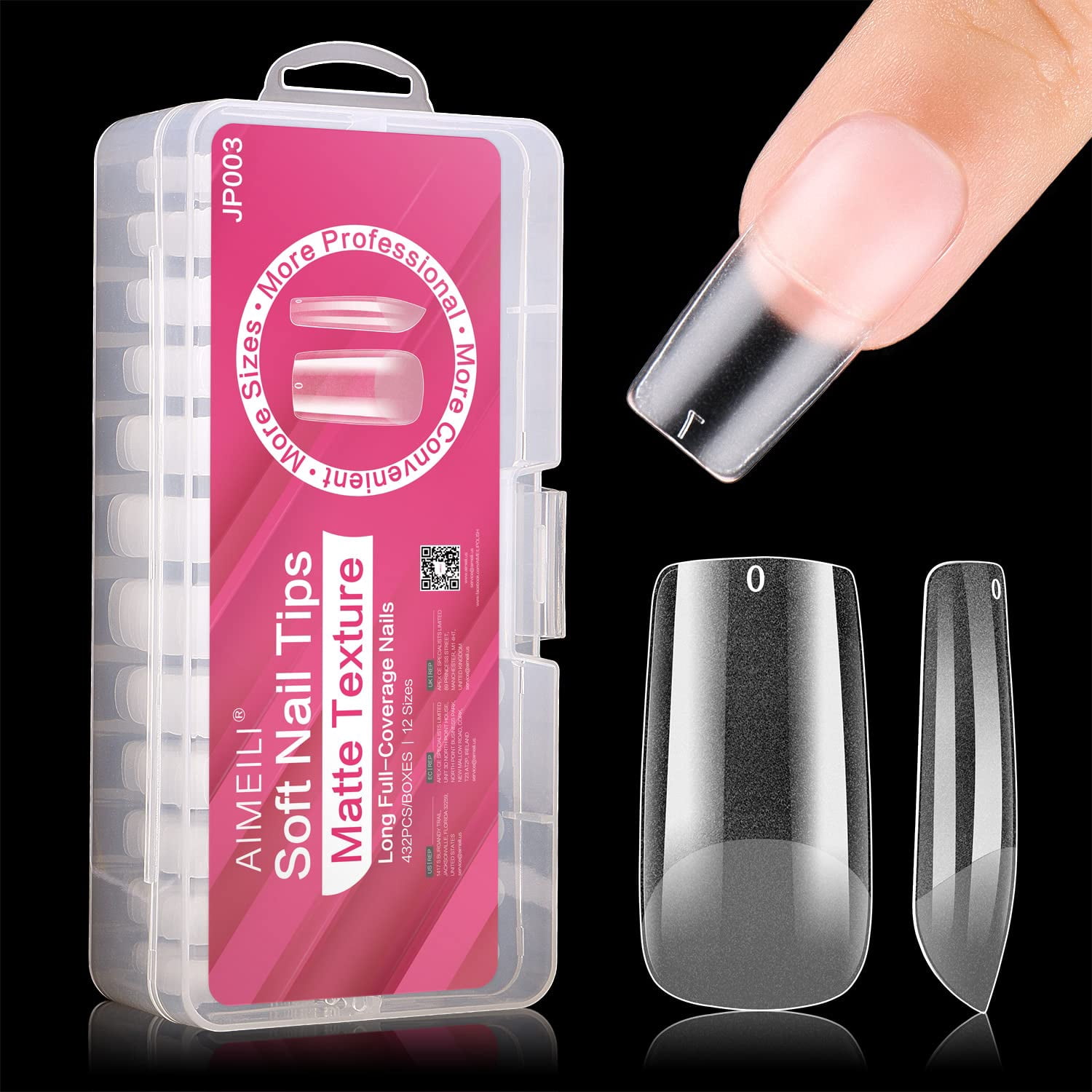 AIMEILI 432 Stück Fake Nails Transparent – Künstliche Nägel 12 Größen, Matte Oberfläche, Für UV Gel