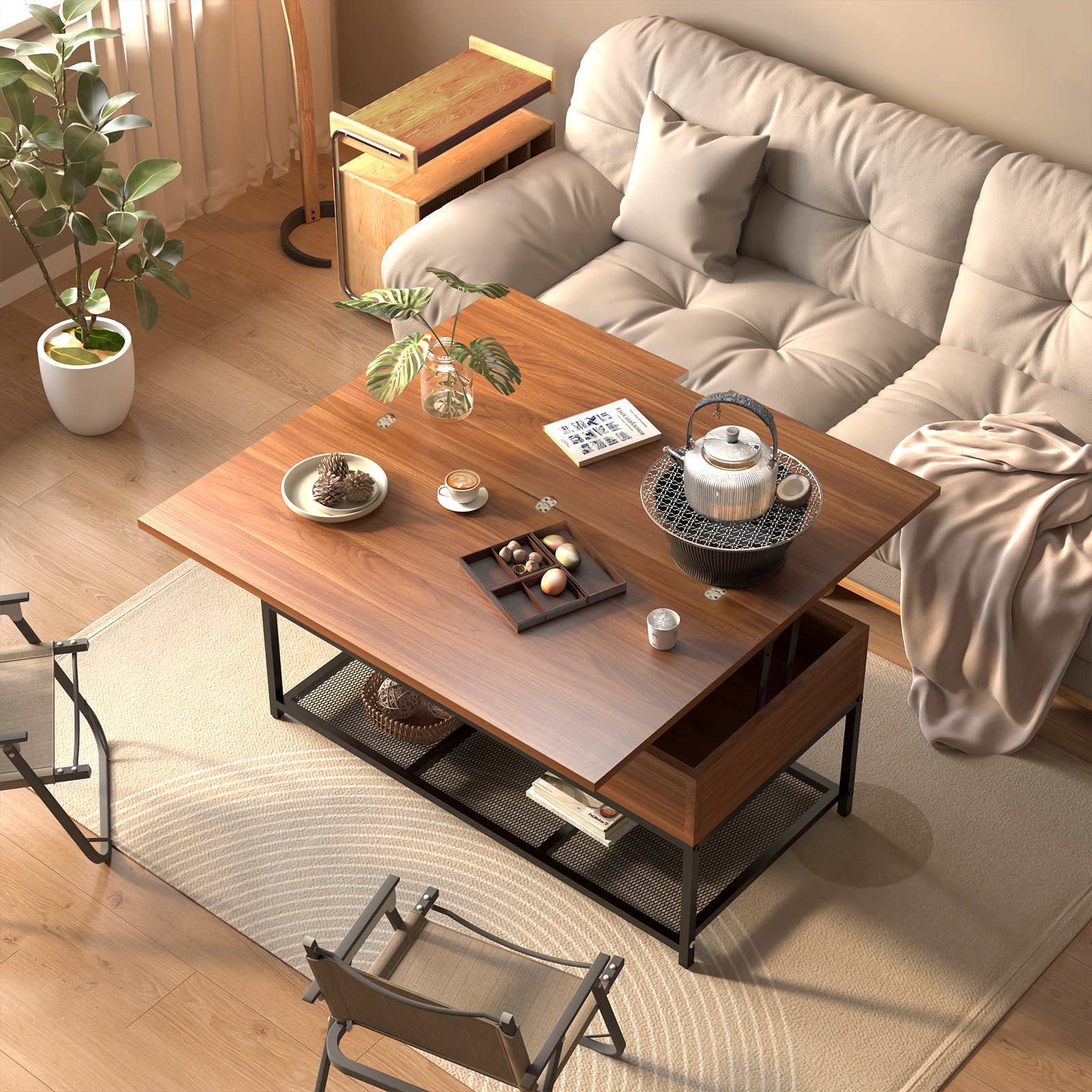 AIMEZO 43" Lift Top Coffee Table, 3 in 1 Coffee Tables with Hidden Storage Compartment and