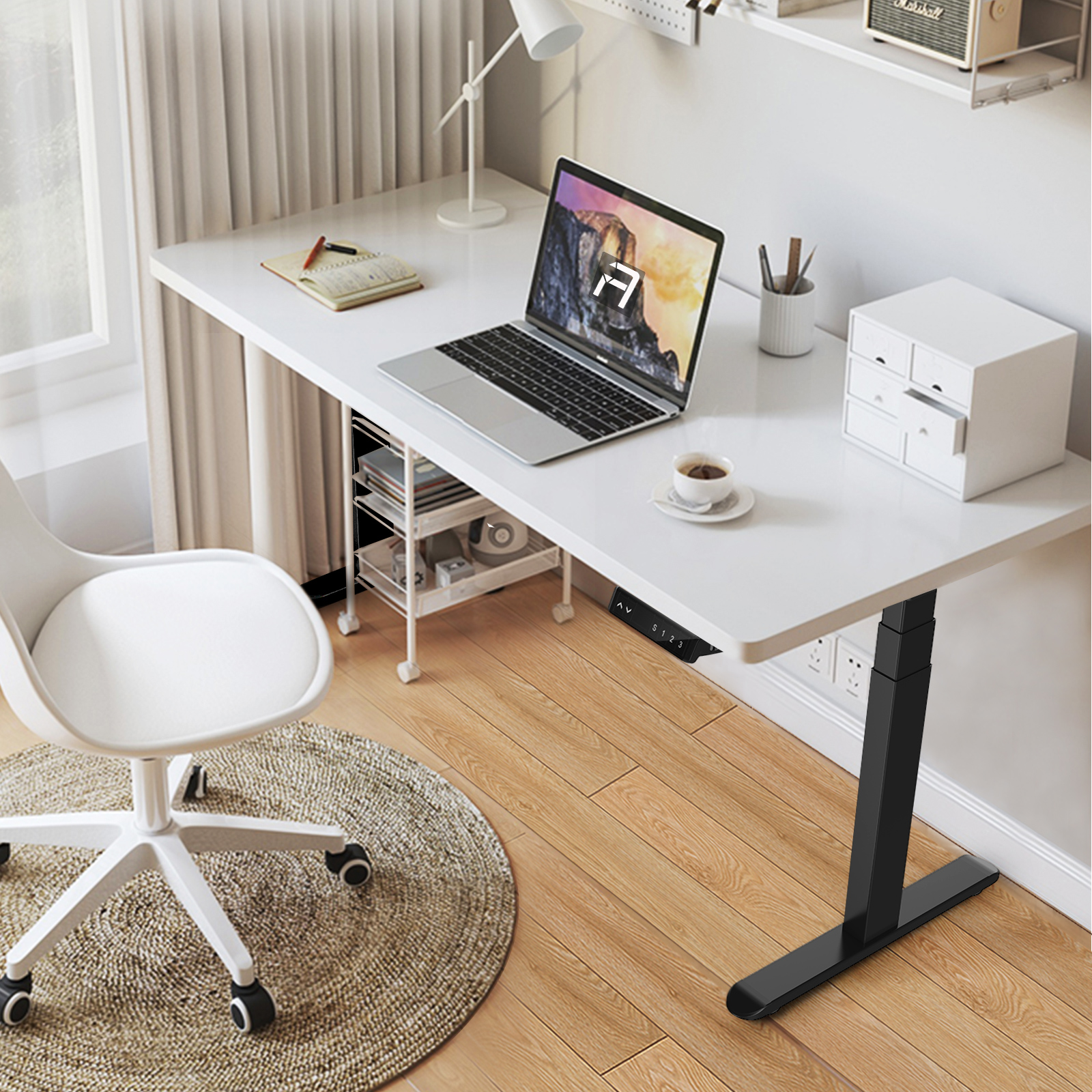 Desky Dual Resin Hardwood Sit Stand Desk - Pheasantwood Blue River / 60 ...