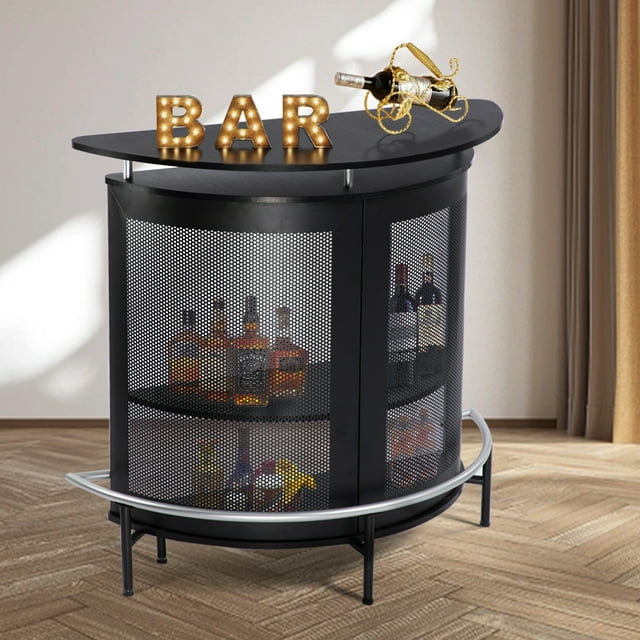 AIMEZO Furniture Modern Bar Unit, Metal Mesh Front, Home Liquor Bar