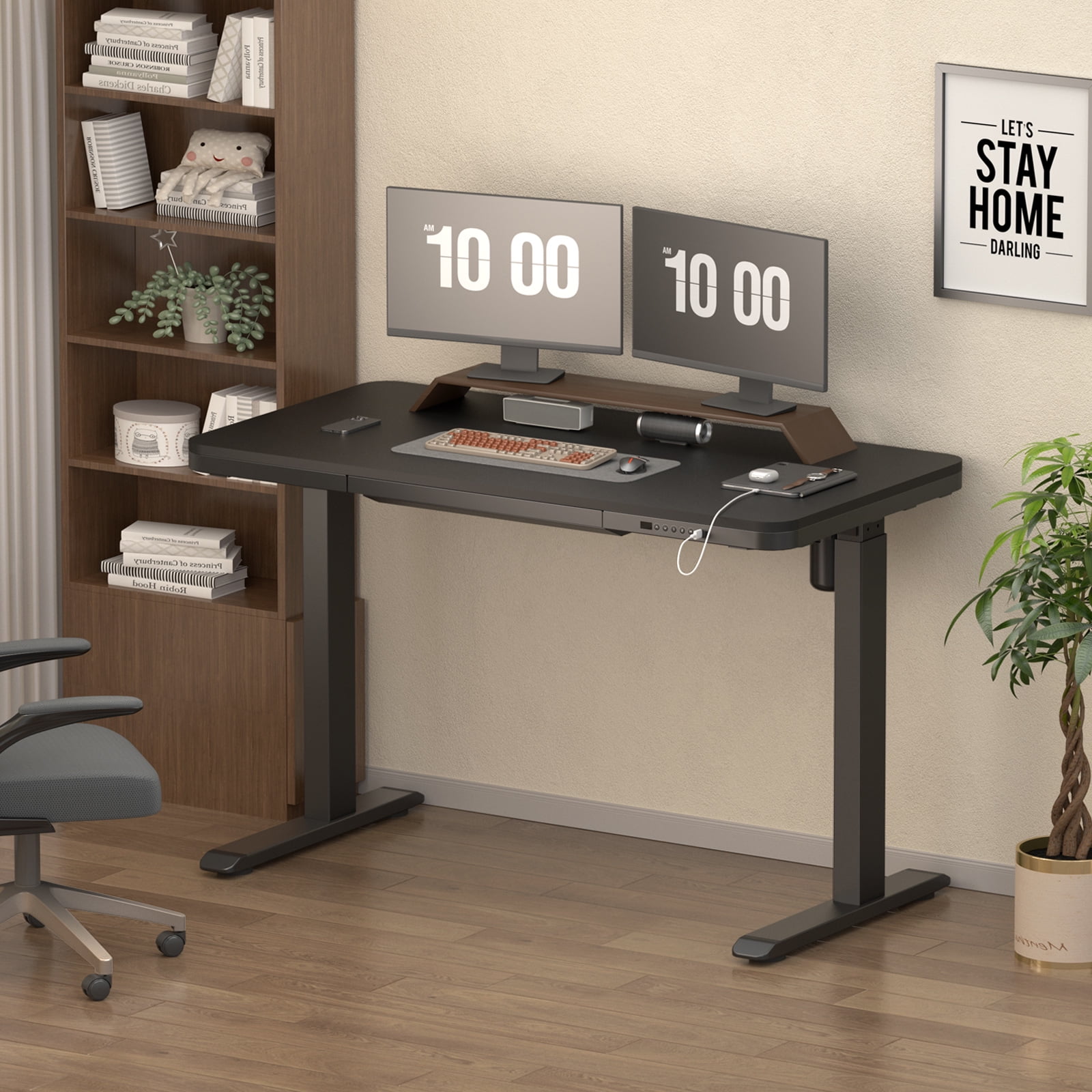 AIMEZO Wooden Standing Desk with Drawers, 45 Inch Adjustable Height