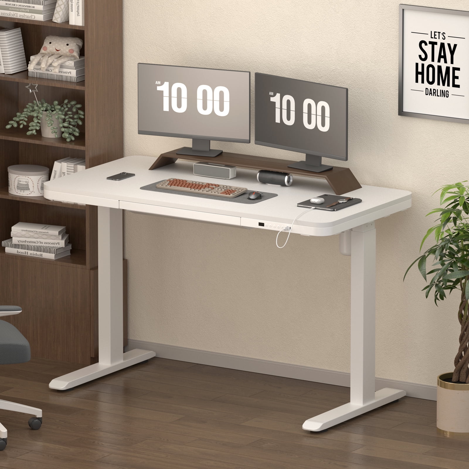 AIMEZO Wooden Standing Desk with Drawers, 45 Inch Adjustable Height