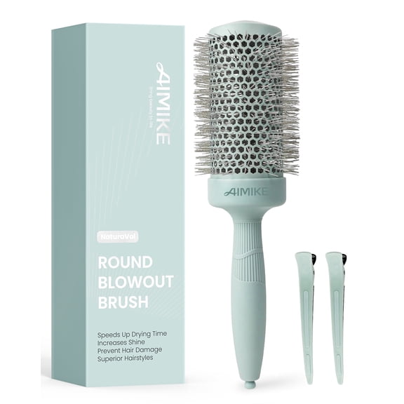 AIMIKE Extra-long NaturaVol Round Brush for Blow Out, 2.5" Round Hair Brush for Maximum Volume & Shine, 1.7" Ceramic Ionic Barrel
