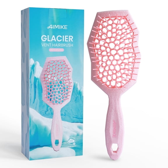 AIMIKE Glacier Curl Detangling Brush – Pain-Free Wet & Dry Brush for 2c–4c Hair, Vented, Pink