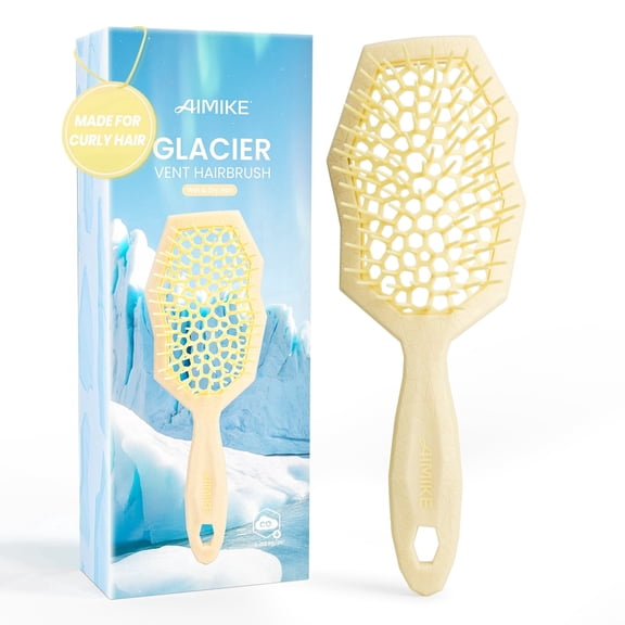 AIMIKE Glacier Curl Detangling Brush – Pain-Free Wet & Dry Brush for 2c–4c Hair, Vented, Yellow