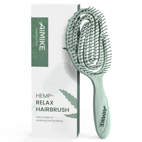 AIMIKE Hemp-Relax Detangler Hair Brush, Eco-Friendly Vented Detangling Hairbrush, Wet & Dry Use, Green
