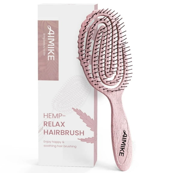 AIMIKE Hemp-Relax Detangler Hair Brush, Eco-Friendly Vented Detangling Hairbrush, Wet & Dry Use, Pink
