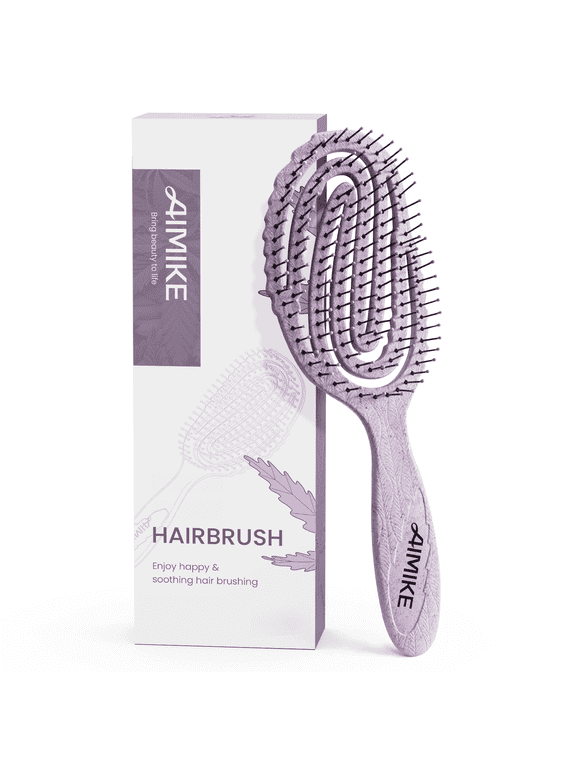Hemp-Relax Detangler Hair Brush, Eco-Friendly Vented Detangling Hairbrush, Wet & Dry Use, Purple