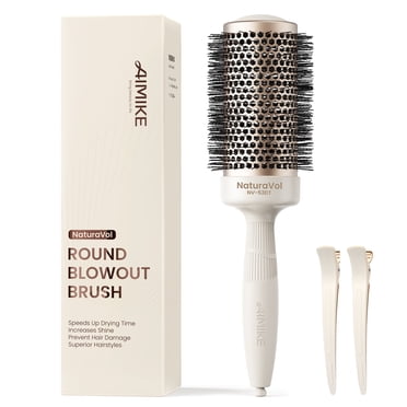 AIMIKE NaturaVol 3" Round Brush for Blowout, Large Thermal Ceramic Hair Brush for Fine Long Hair, Adds Volume & Smooth Shine
