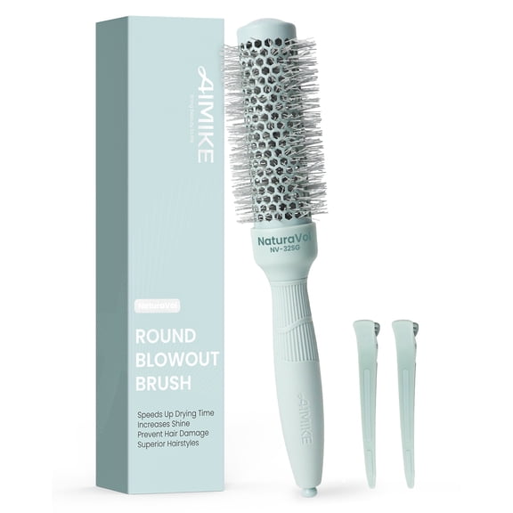 AIMIKE NaturaVol Small Round Blowout Brush, 1.3" Nano Ceramic Ionic Barrel, 2.1" Bristle for Blow-Drying, Volume & Shine