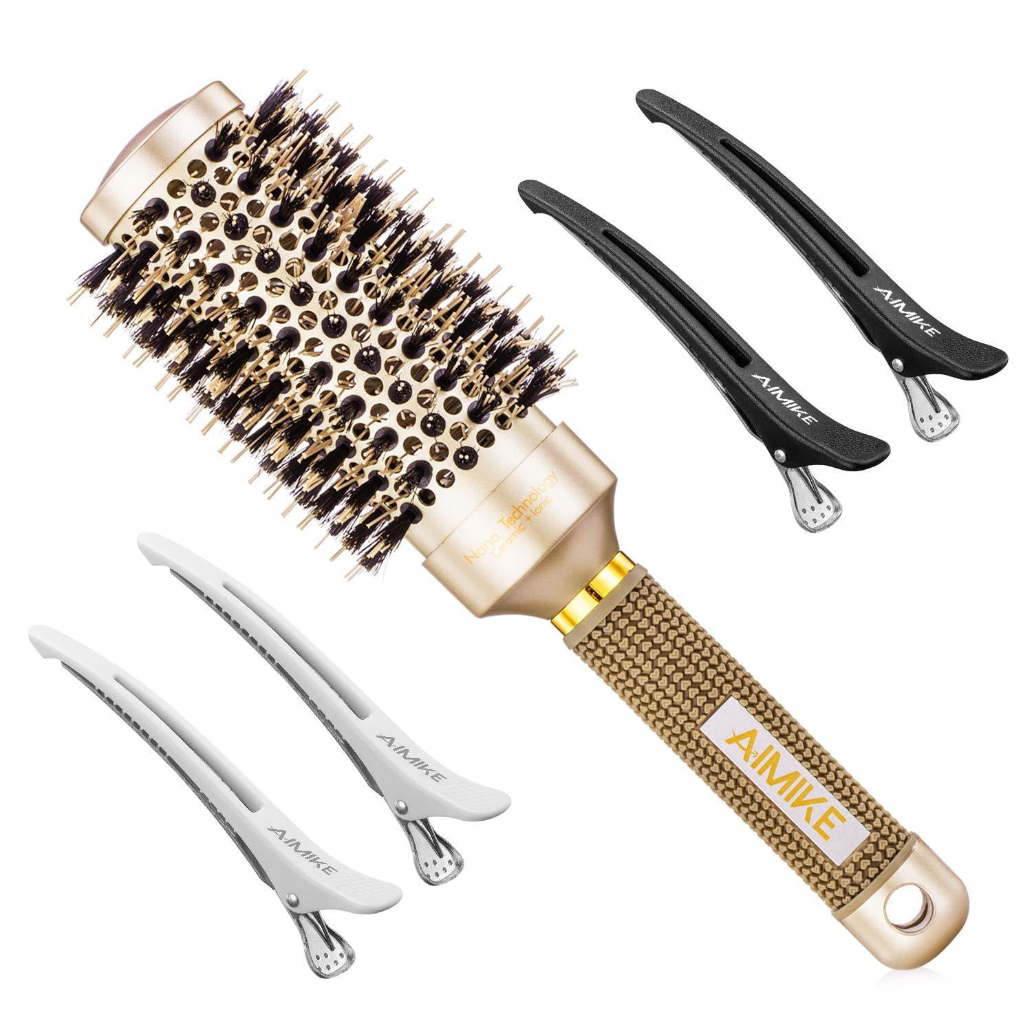 AIMIKE Round Brush, Nano Thermal Ceramic & Ionic Tech Hair Brush, Round Barrel Brush with Boar Bristles for Blow Drying, Styling, Curling, Add Volume & Shine (2.9 inch, Barrel 1.7