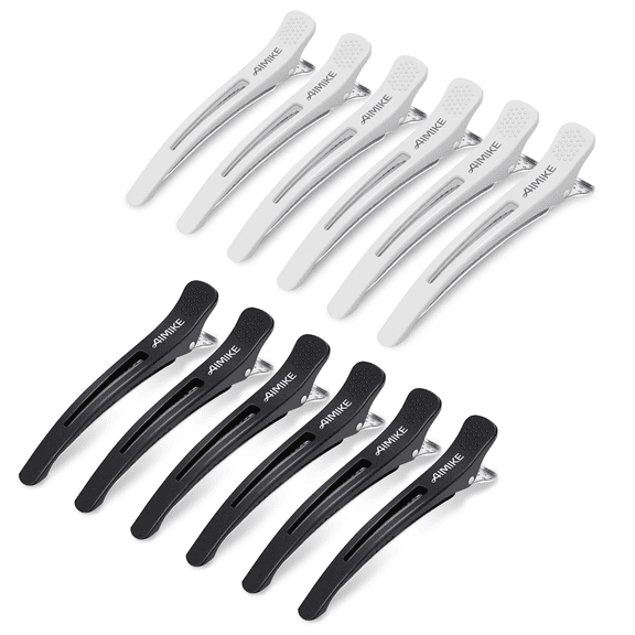 AIMIKE 12pcs Professional Hair Clips, Non-Slip Duck Billed Clips for Styling Sectioning, Black & White