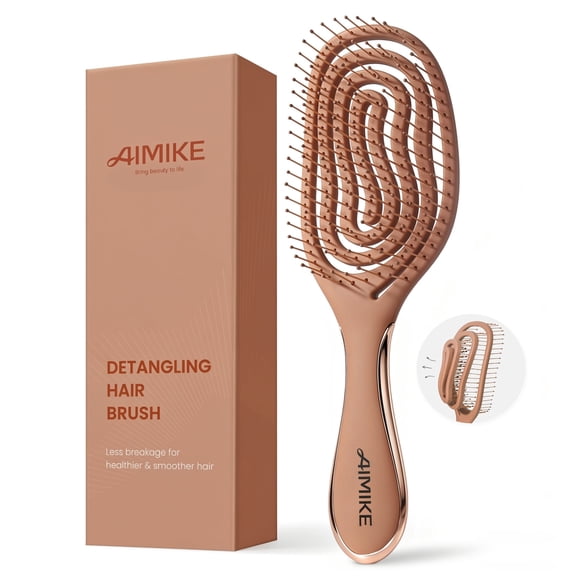 AIMIKE SpiraFlexi Detangling Hair Brush, Soft Bristle Wet & Dry Vented Hairbrush for Fine Fragile Hair, Flexible Spiral Brush for Women & Kids, Velvet Mocha