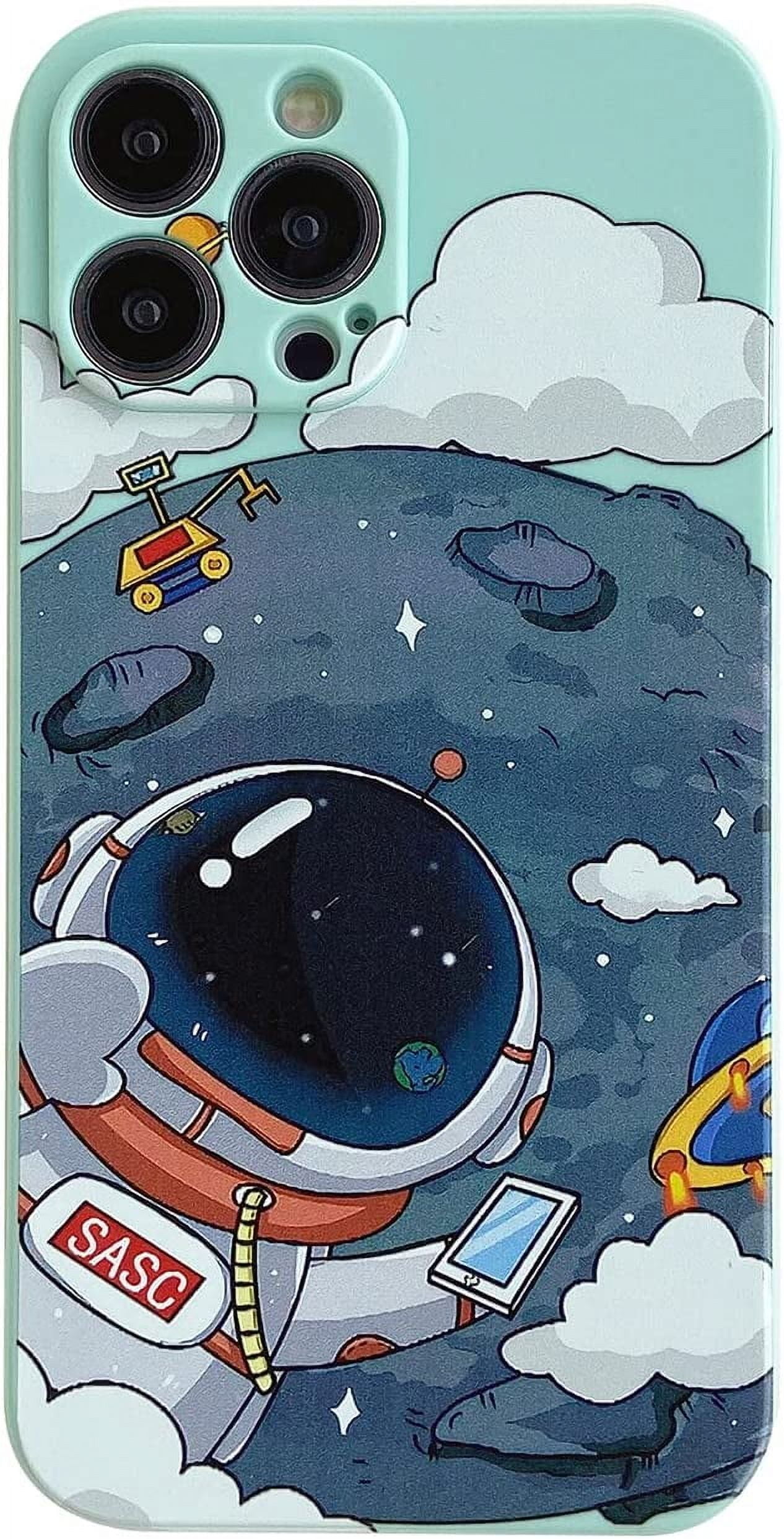 Yonds Queen Custodia per iPhone 13, simpatica alla moda motivo in stile fumetto con astronauta nello spazio e razzo elegante in morbido TPU protettiva antiscivolo antiurto (iPhone 13, nero