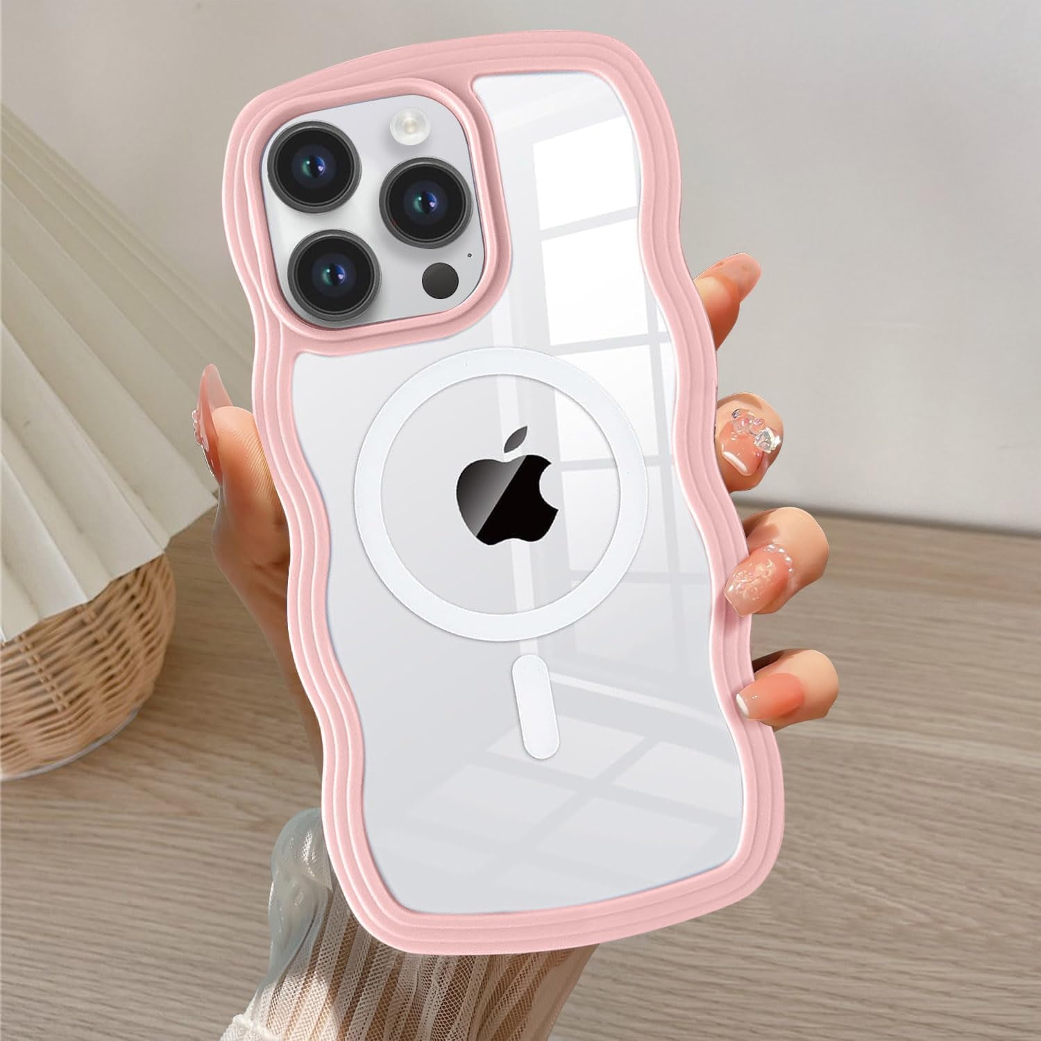 Magnetic Case For IPhone 14 Pro Max Compatible With Magsafe, Cute Curly Wave Frame With Clear