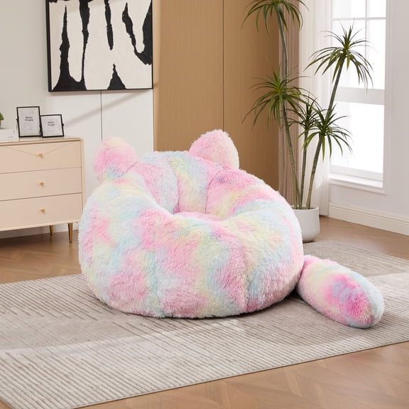 AIMINLI Cat Shaped Bean Bag Chair, Modern Comfy Single Sofa with Tail Pillow