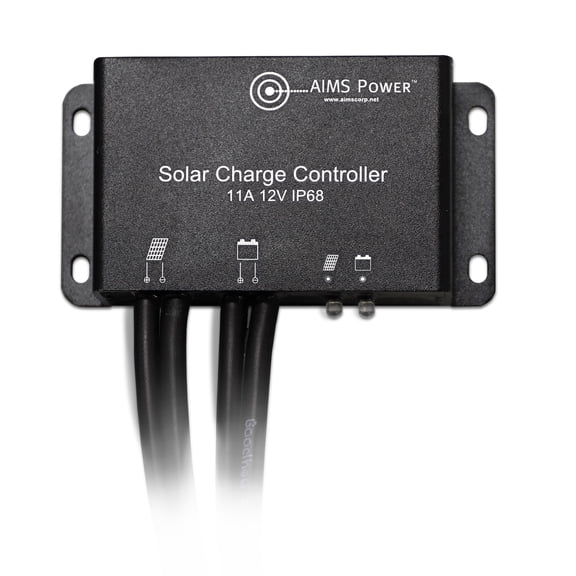 AIMS Power 11 Amp PWM Solar Charge Controller Waterproof with Pre-Wired Cables for RVs Solar, Boats, and Small Systems