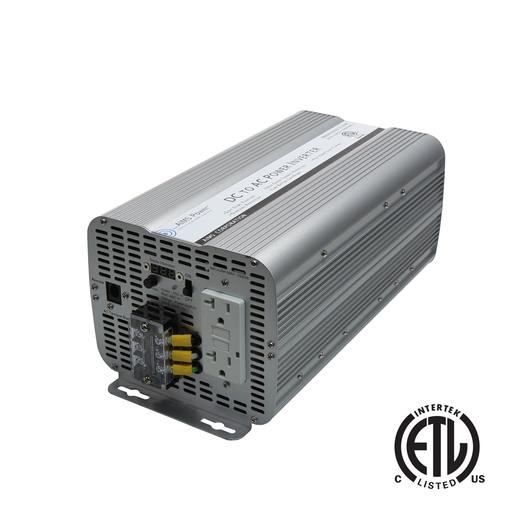 AIMS Power 3600W Modified Sine Power Inverter 12VDC to 120VAC ETL Listed for Cabins, Backup, and Tools