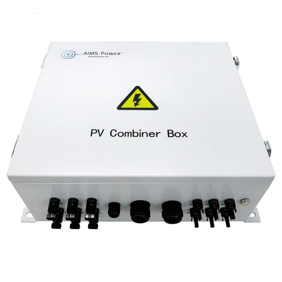 AIMS Power 6 String Solar Array Combiner Box 120A 200 VDC 6 Inputs 20KW Prewired 1000V DC Max Input, 125A Resettable Output Breaker, Diode Protected, MC4 Compatible Input and Out Connections