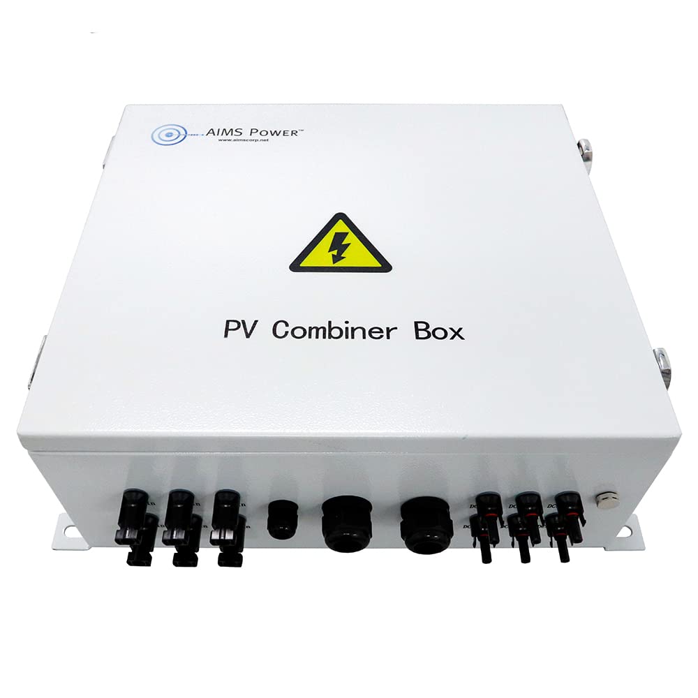 AIMS Power 6 String Solar Array Combiner Box 120A 200 VDC 6 Inputs 20KW Prewired 1000V DC Max Input, 125A Resettable Output Breaker, Diode Protected, MC4 Compatible Input and Out Connections