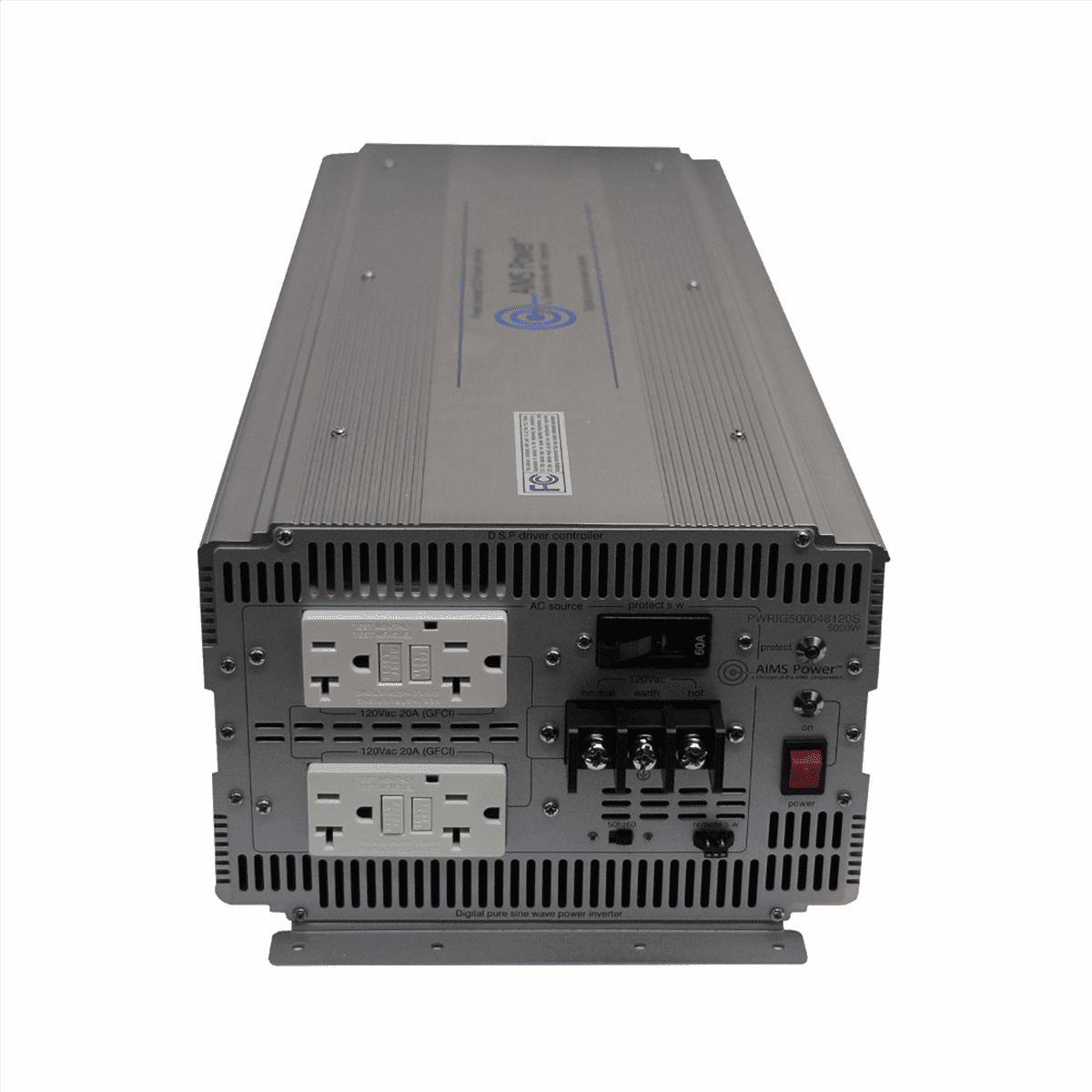 AIMS Power 5000W Pure Sine Power Inverter 48VDC to 120VAC Industrial Grade for Heavy Duty Tools, Homes, and Businesses