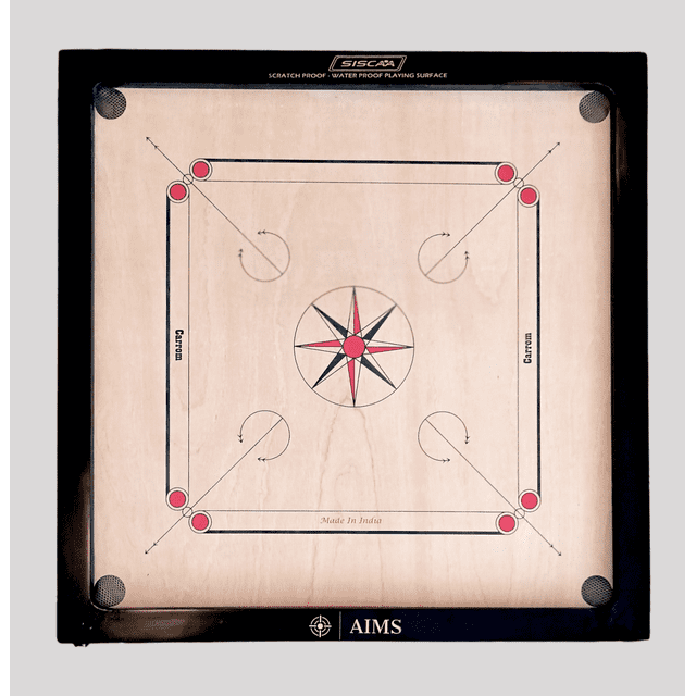 AIMS/SISCAA CLASSIC FULL SIZE CARROM BOARD WITH COINS AND STRIKER SET