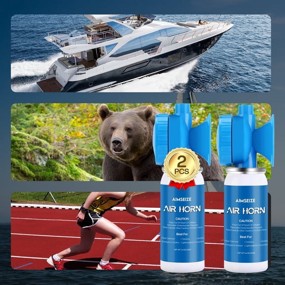 AIMSEIZE Air Horn Bear Protection 120dB Heard up to 0.5 mile Away,Bear Horn for Hiking Camping Biking and Outdoor Protection Blue (2 Bottles)
