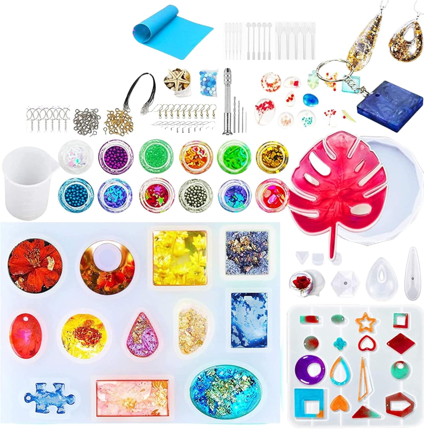 AINAZ Resin Jewelry Making Starter Kit Complete Resin Kits for Beginners with Alphabet, Jewelry coaster & holder silicone Resin molds Glitters foil flaks, accessories keychains & zipper storage bag