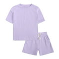 thumbnail image 1 of AINIYS 10 Years Casual Loose Fashion Short Sleeve T-Shirt Crewneck Toddler Outfits Solid Color Children Clothes Trendy Kids Summer Tops Shorts Set 2 Piece Purple, 1 of 8
