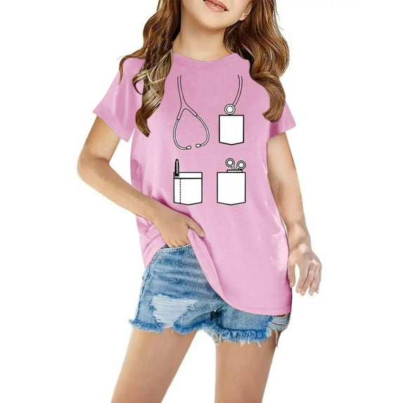 AINIYS 13 Years Funny Faux Fake Tuxedo Tops Fashion Short Sleeve T-Shirt Children Clothes Crewneck Trendy Little Boys Tees Casual Loose Kids Summer Tops Pink