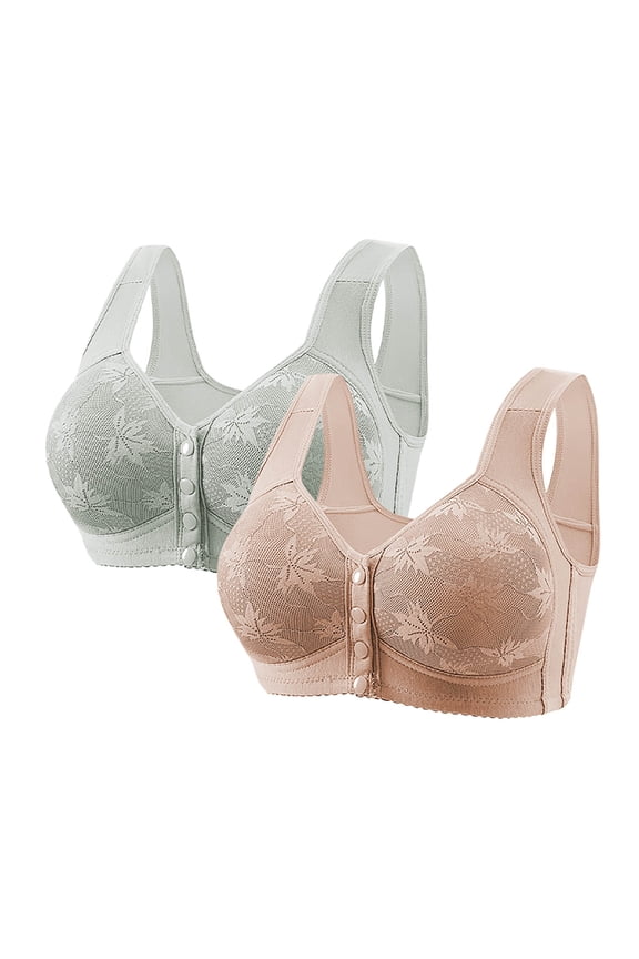 2PC Bralette Wireless Soft Cup Bra Front Closure Thin Fabric Bralettes Breathable Everyday Bras Secure Fit Bra for Women Plus Size Easy Off Bra with Wide Straps Dark Blue 44/100BC