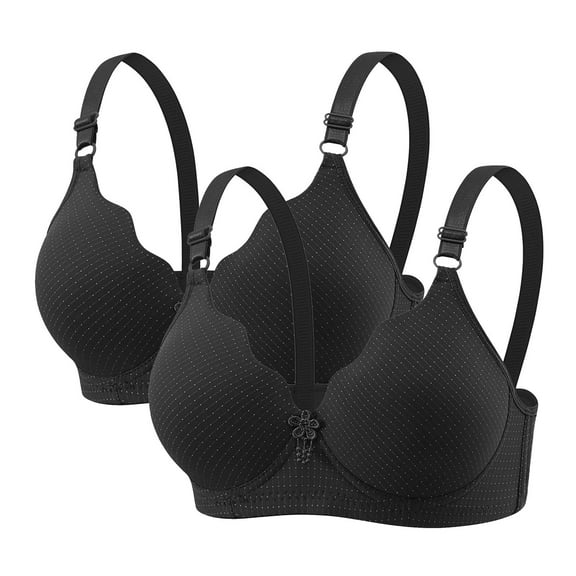 AINIYS 2PC Breathable Everyday Bras Wireless Lift and Support Push-Up Bra Secure Fit Bra for Women Bralette Soft Cup Bra Plus Size Lace Cleavage Bra Black L